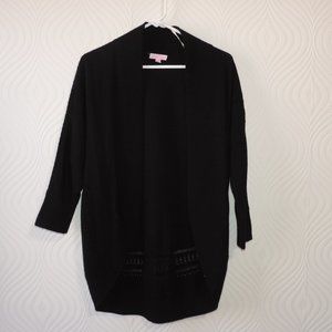 Lilly Pulitzer Amalie Crochet Cardi sz S/M Black 3/4 slv Cashmere Angora blend